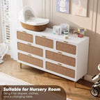 Commode 7 tiroirs en rotin pour chambre à coucher, commode haute avec tiroirs profonds, grande commode pour placard avec plateau large, commode en bois pour salon