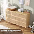 Commode 7 tiroirs en rotin pour chambre à coucher, commode haute avec tiroirs profonds, grande commode pour placard avec plateau large, commode en bois pour salon