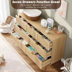 Commode 7 tiroirs en rotin pour chambre à coucher, commode haute avec tiroirs profonds, grande commode pour placard avec plateau large, commode en bois pour salon