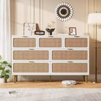 Commode 7 tiroirs en rotin pour chambre à coucher, commode haute avec tiroirs profonds, grande commode pour placard avec plateau large, commode en bois pour salon