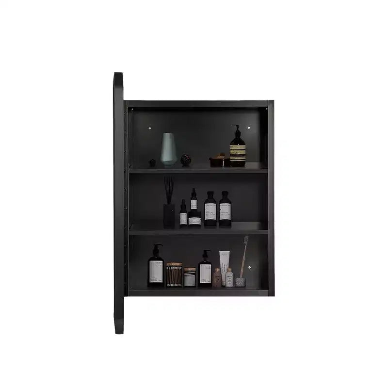 Armoire de toilette de 24 x 16 pouces noire murale rectangulaire arrondie avec cadre en fer forgé pour salle de bain