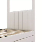 Lit plate-forme moderne à baldaquin avec tête de lit rembourrée, lit gigogne et 3 tiroirs, beige