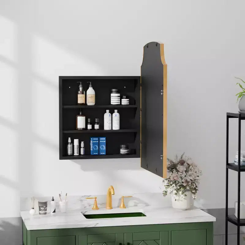 Meuble de salle de bain 49.5 x 75.2 cm, cadre doré légèrement arqué en fer forgé avec miroir, armoire de toilette murale