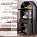 Grand buffet haut cintré cannelé de 180 cm avec étagères réglables, meuble de rangement élégant avec tiroir caché et porte vitrée