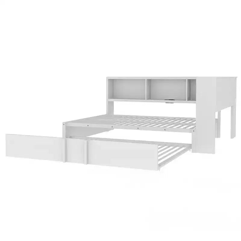 Lit de repos en métal grand format avec lit gigogne, 5 armoires de rangement, blanc