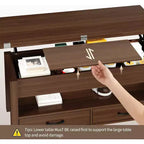 Table basse, table basse relevable convertible 4 en 1 avec rangement pour salon - 40 tables basses de rangement avec 2 tiroirs