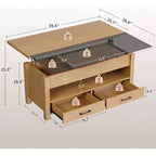 Table basse, table basse relevable convertible 4 en 1 avec rangement pour salon - 40 tables basses de rangement avec 2 tiroirs