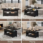 Table basse, table basse relevable convertible 4 en 1 avec rangement pour salon - 40 tables basses de rangement avec 2 tiroirs