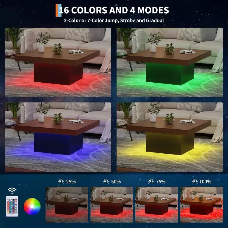 Table basse carrée, tables de salon LED 16 couleurs, tables basses modernes, table à cocktail pour bureau à domicile, appartement, salle de lecture, assemblage facile