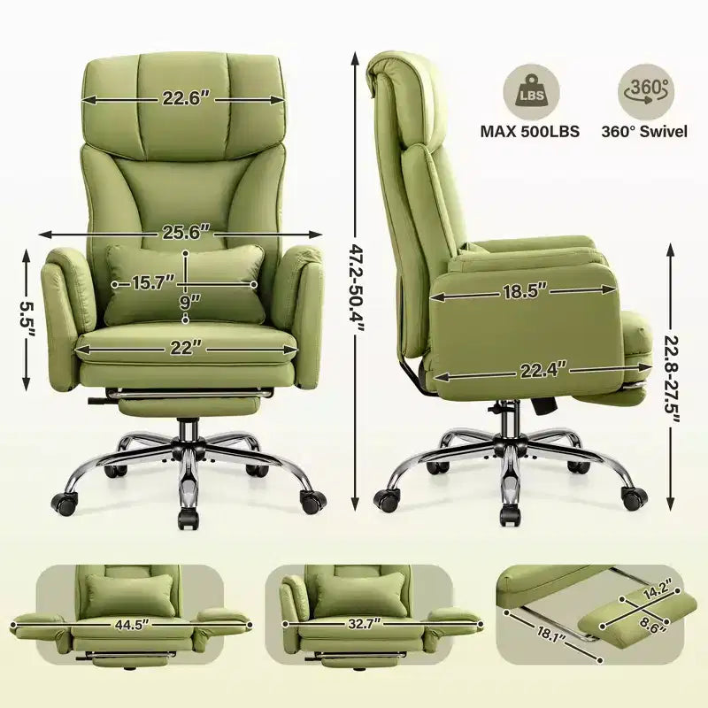 Fauteuil de bureau de direction grand dossier, chaise de bureau en cuir PU grande taille avec hauteur réglable, accoudoirs rembourrés et repose-pieds