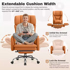 Fauteuil de bureau de direction grand dossier, chaise de bureau en cuir PU grande taille avec hauteur réglable, accoudoirs rembourrés et repose-pieds