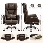 Fauteuil de bureau de direction grand dossier, chaise de bureau en cuir PU grande taille avec hauteur réglable, accoudoirs rembourrés et repose-pieds