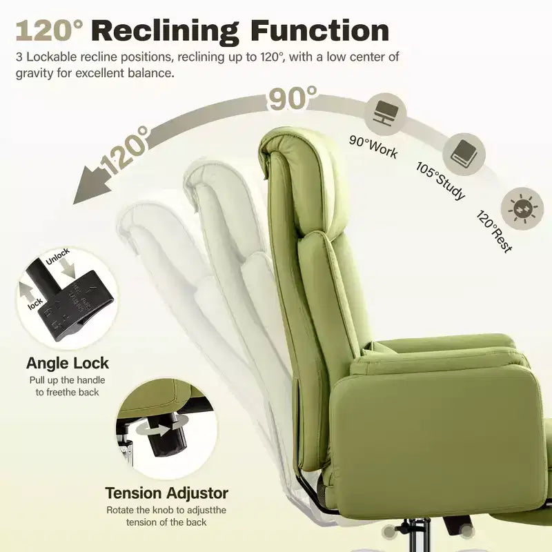 Fauteuil de bureau de direction grand dossier, chaise de bureau en cuir PU grande taille avec hauteur réglable, accoudoirs rembourrés et repose-pieds