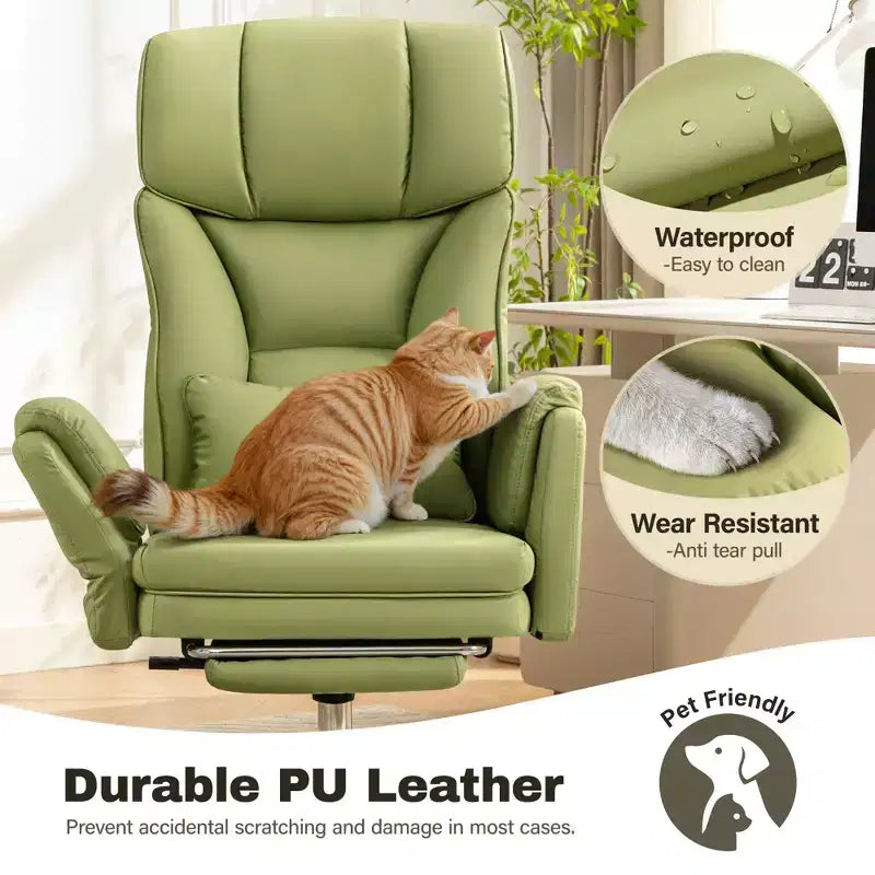 Fauteuil de bureau de direction grand dossier, chaise de bureau en cuir PU grande taille avec hauteur réglable, accoudoirs rembourrés et repose-pieds