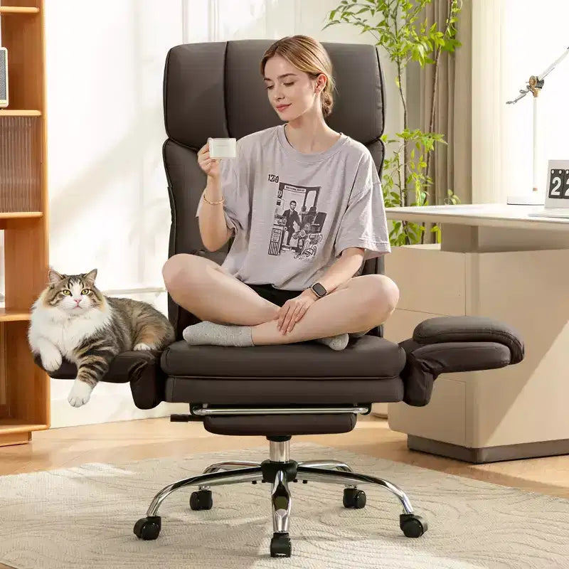 Fauteuil de bureau de direction grand dossier, chaise de bureau en cuir PU grande taille avec hauteur réglable, accoudoirs rembourrés et repose-pieds