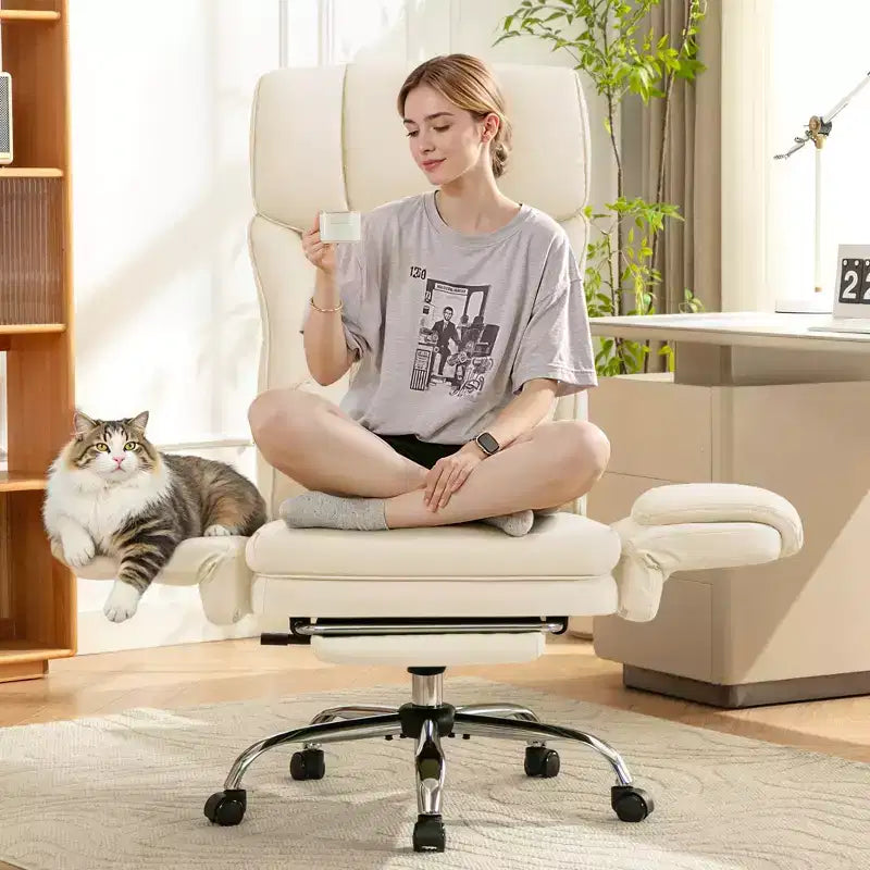 Fauteuil de bureau de direction grand dossier, chaise de bureau en cuir PU grande taille avec hauteur réglable, accoudoirs rembourrés et repose-pieds