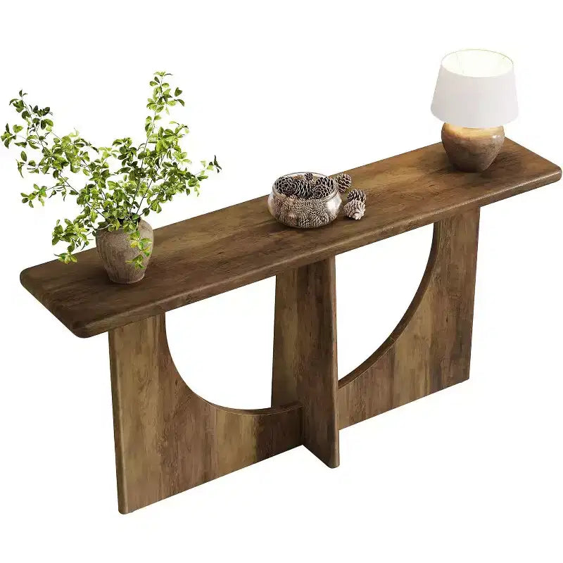 Table console longue de 180 cm, table d'entrée de style campagnard avec cadre géométrique robuste, table de canapé derrière le canapé pour le salon, marron rustique