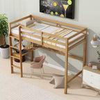 Lit mezzanine double en bois avec bureau intégré et échelle, espace d'étude spacieux, garde-corps de sécurité (amélioré) - Chêne blanc