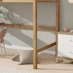 Lit mezzanine double en bois avec bureau intégré et échelle, espace d'étude spacieux, garde-corps de sécurité (amélioré) - Chêne blanc