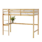 Lit mezzanine double en bois avec bureau intégré et échelle, espace d'étude spacieux, garde-corps de sécurité (amélioré) - Chêne blanc
