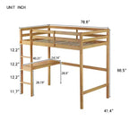Lit mezzanine double en bois avec bureau intégré et échelle, espace d'étude spacieux, garde-corps de sécurité (amélioré) - Chêne blanc