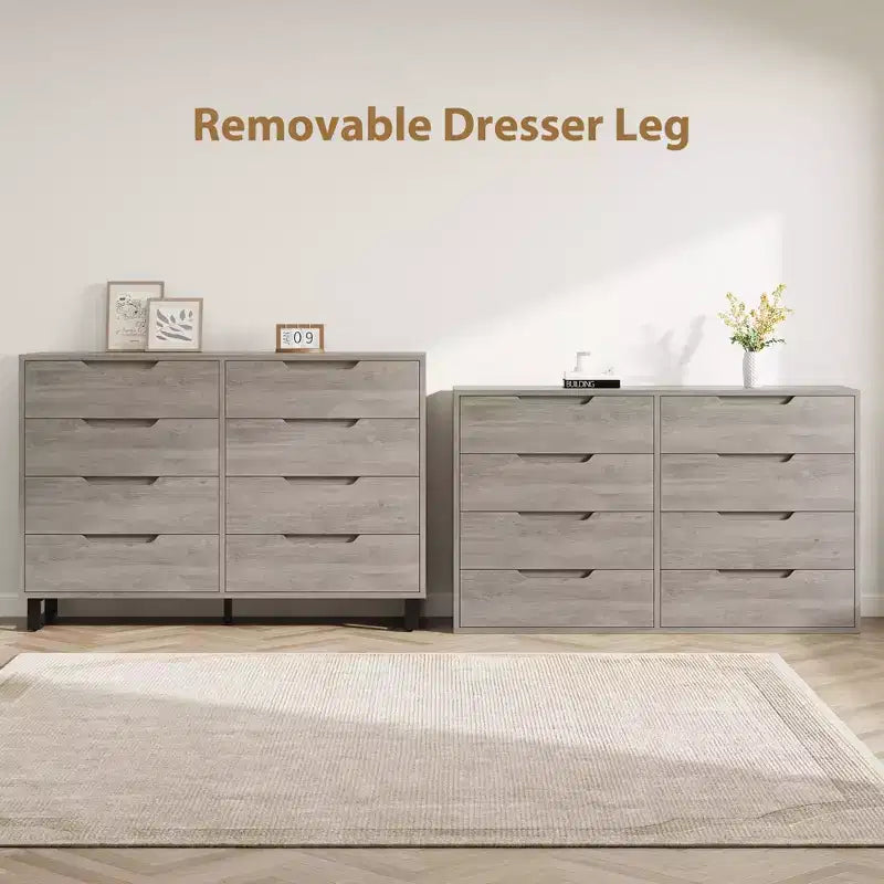 Commode à 8 tiroirs de 140 cm de large, meuble de rangement horizontal indépendant noir pour chambre, salon, couloir et entrée