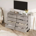 Commode à 8 tiroirs de 140 cm de large, meuble de rangement horizontal indépendant noir pour chambre, salon, couloir et entrée