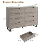 Commode à 8 tiroirs de 140 cm de large, meuble de rangement horizontal indépendant noir pour chambre, salon, couloir et entrée