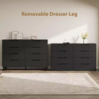 Commode à 8 tiroirs de 140 cm de large, meuble de rangement horizontal indépendant noir pour chambre, salon, couloir et entrée