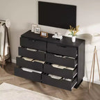 Commode à 8 tiroirs de 140 cm de large, meuble de rangement horizontal indépendant noir pour chambre, salon, couloir et entrée