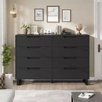 Commode à 8 tiroirs de 140 cm de large, meuble de rangement horizontal indépendant noir pour chambre, salon, couloir et entrée