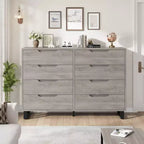 Commode à 8 tiroirs de 140 cm de large, meuble de rangement horizontal indépendant noir pour chambre, salon, couloir et entrée