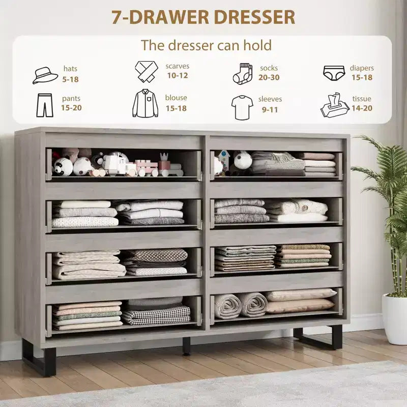 Commode à 8 tiroirs de 140 cm de large, meuble de rangement horizontal indépendant noir pour chambre, salon, couloir et entrée