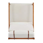 Fauteuil d'appoint moderne du milieu du siècle avec cadre en bois massif et dossier haut, revêtement beige, pour coin lecture