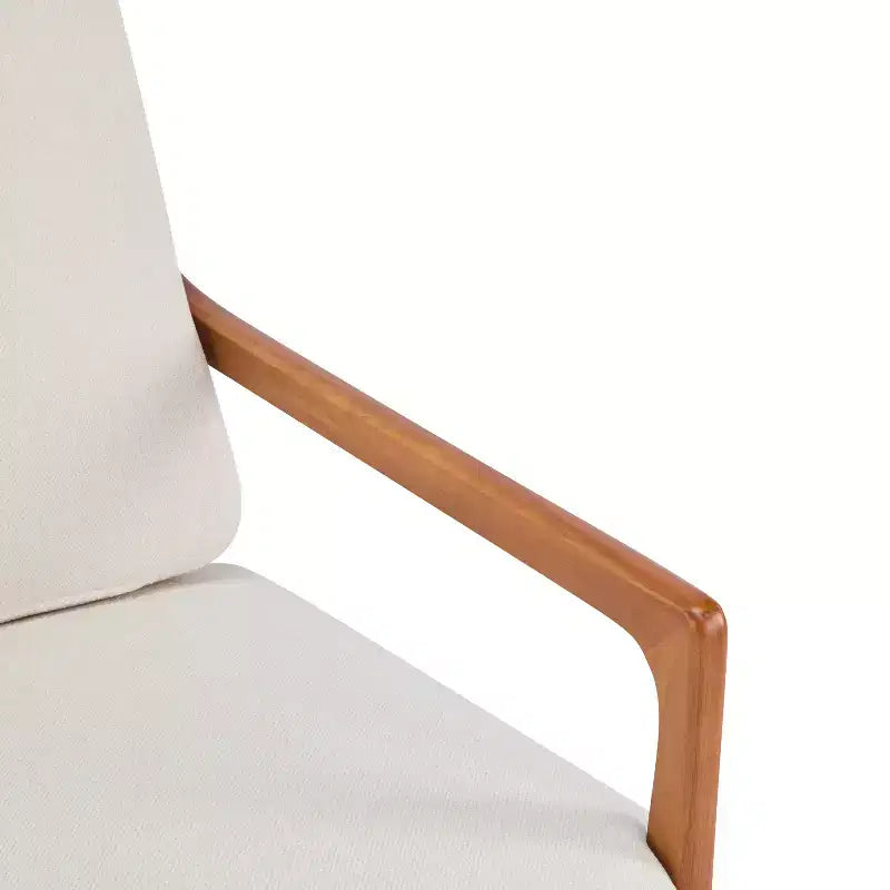 Fauteuil d'appoint moderne du milieu du siècle avec cadre en bois massif et dossier haut, revêtement beige, pour coin lecture