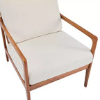 Fauteuil d'appoint moderne du milieu du siècle avec cadre en bois massif et dossier haut, revêtement beige, pour coin lecture