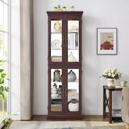Lighted Glass Curio Display Cabinet with Adjustable Shelves, High-Quality Hinge, and Vintage Handles