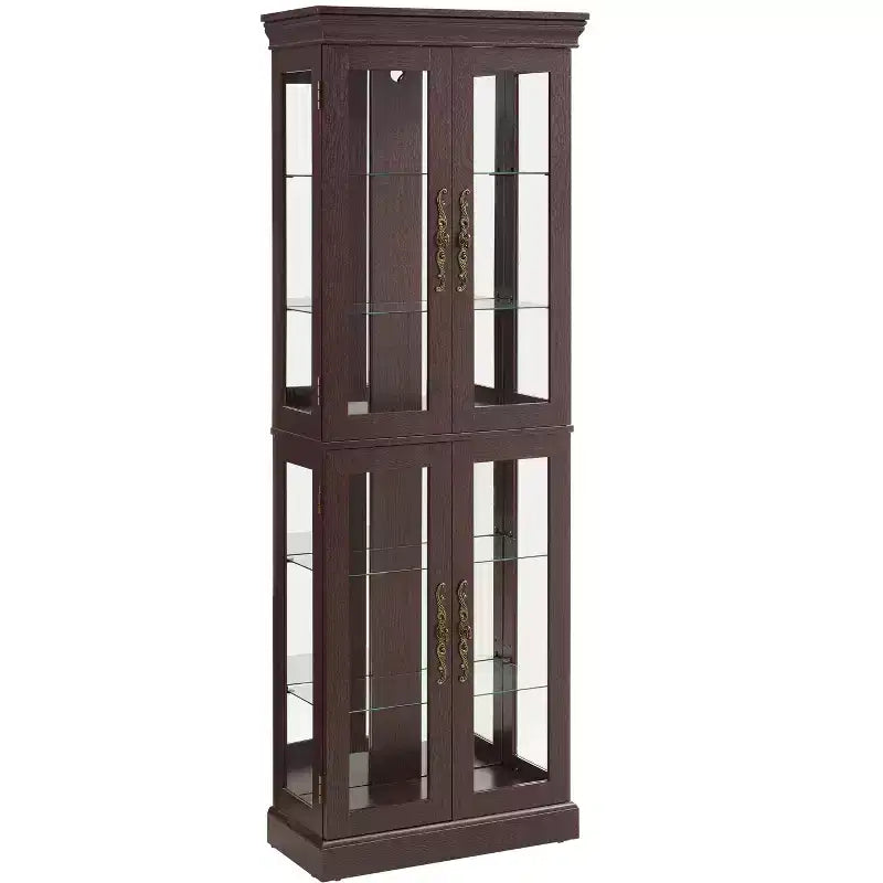 Vitrine lumineuse en verre avec étagères réglables, charnières de haute qualité et poignées vintage