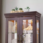 Vitrine lumineuse en verre avec étagères réglables, charnières de haute qualité et poignées vintage