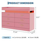 Commode à 6 tiroirs, pour placard, avec lumières LED flottantes et station de charge, armoire de rangement pour chambre à coucher, salon, 120 cm de large