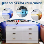 Commode à 6 tiroirs, pour placard, avec lumières LED flottantes et station de charge, armoire de rangement pour chambre à coucher, salon, 120 cm de large