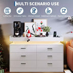 Commode à 6 tiroirs, pour placard, avec lumières LED flottantes et station de charge, armoire de rangement pour chambre à coucher, salon, 120 cm de large