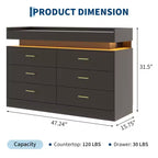 Commode à 6 tiroirs, pour placard, avec lumières LED flottantes et station de charge, armoire de rangement pour chambre à coucher, salon, 120 cm de large