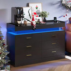 Commode à 6 tiroirs, pour placard, avec lumières LED flottantes et station de charge, armoire de rangement pour chambre à coucher, salon, 120 cm de large