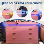 Commode à 6 tiroirs, pour placard, avec lumières LED flottantes et station de charge, armoire de rangement pour chambre à coucher, salon, 120 cm de large
