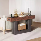 Table d'entrée de ferme de 63 po avec rangement et station de recharge, console étroite à 2 niveaux derrière le canapé, meuble de couloir en bois pour hall d'entrée