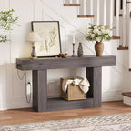 Table d'entrée de ferme de 63 po avec rangement et station de recharge, console étroite à 2 niveaux derrière le canapé, meuble de couloir en bois pour hall d'entrée