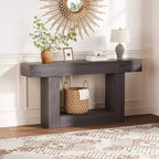 Table d'entrée de ferme de 63 po avec rangement et station de recharge, console étroite à 2 niveaux derrière le canapé, meuble de couloir en bois pour hall d'entrée