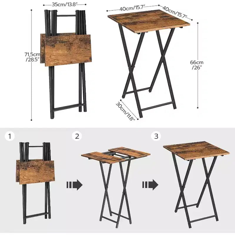 Table de service pliante pour télévision, table d'appoint portable en bois pour canapé, table d'appoint industrielle pour petits espaces – Gain de place, installation et pliage faciles