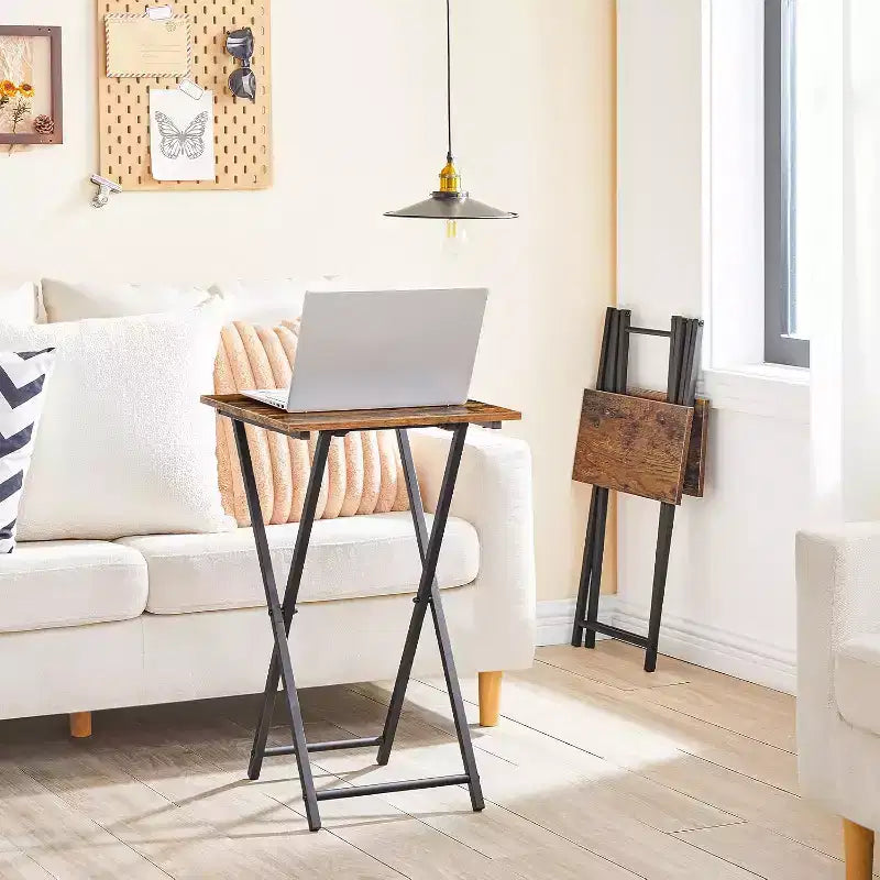 Table de service pliante pour télévision, table d'appoint portable en bois pour canapé, table d'appoint industrielle pour petits espaces – Gain de place, installation et pliage faciles